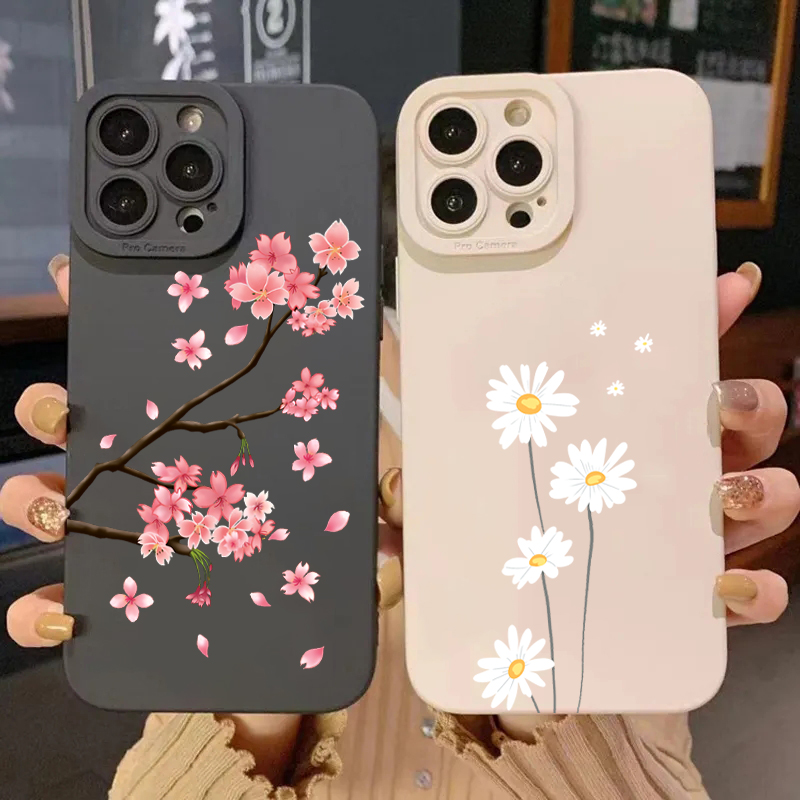 Phone Cases That Cover The Camera - Розовые чехлы с узором вишневого цветка
